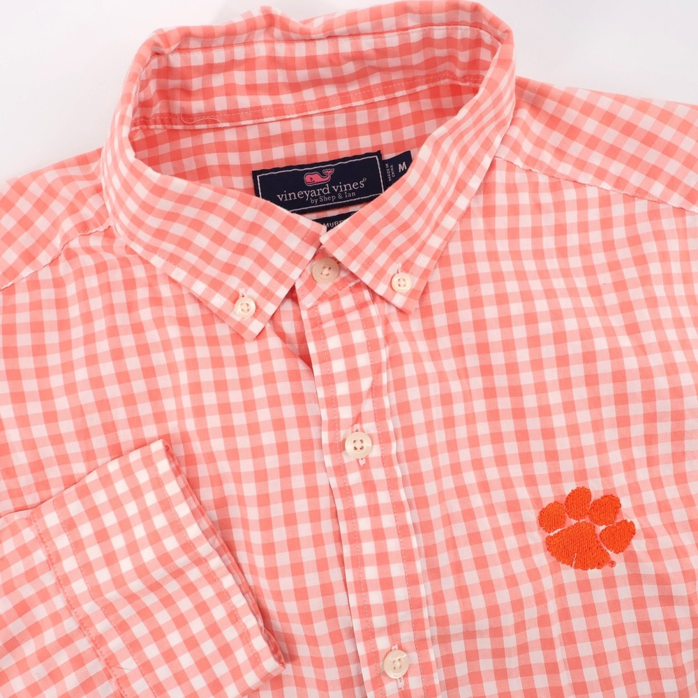 Vineyard Vines Clemson Tigers Gingham Check Murray Shirt Long Sleeve Mens Medium